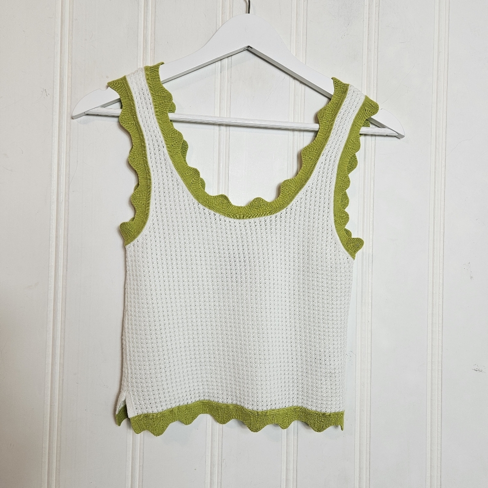 Maeve Crop Tank Top White Scallop Hem Sleeveless Summer Casual Chic Size S - Picture 2 of 12